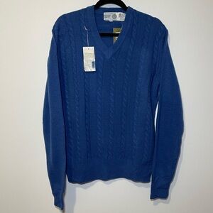 Avant Garde NWT vintage 100% lambs wool blue cable knit pull over sweater in XL